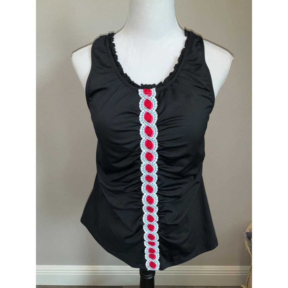 VENUS Tankini Top High Neck size 16 Racerback Black Red - Picture 2 of 6